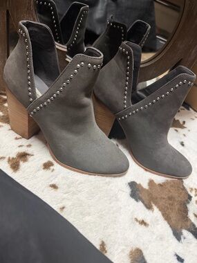 Steve Madden Grey Suede Studded Block Heel Booties